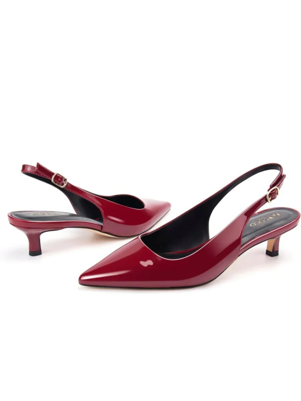 Women's Wine Red Kitten Heel Slingback Pointed Closed Toe Ankle Strap Shoes